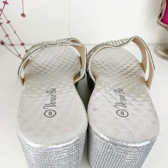 Verano Rio Rhinestone Embellished Platform Wedge Heel Slide Sandal Silver Size 8 - Picture 6 of 13